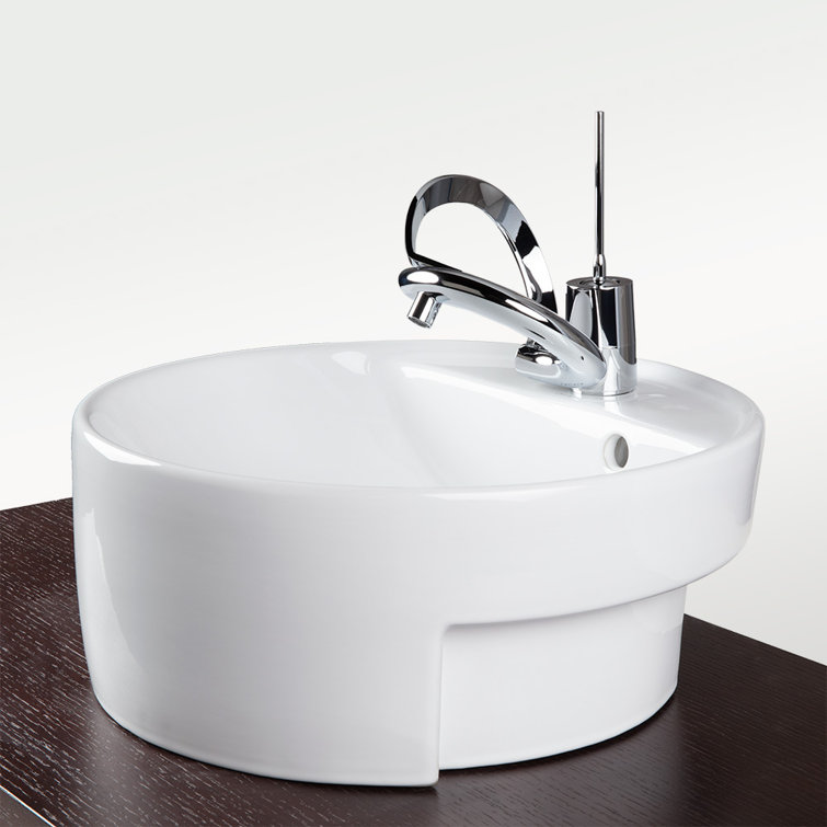 LACAVA 17.5'' White Porcelain Circular SemiRecessed Vessel Bathroom Sink with Overflow Wayfair